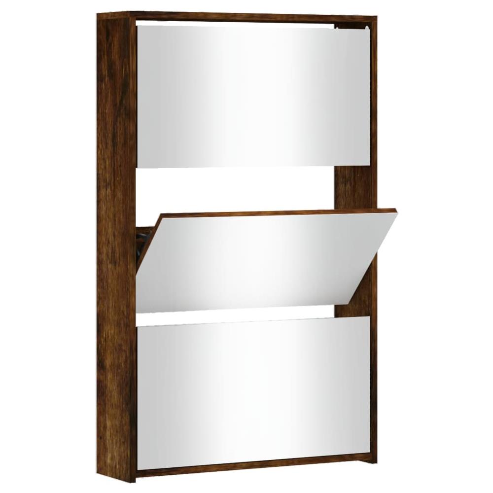 Scarpiera Con Specchio A 3 Livelli Rovere Fumo 63x17x102,5 Cm - Foto 2