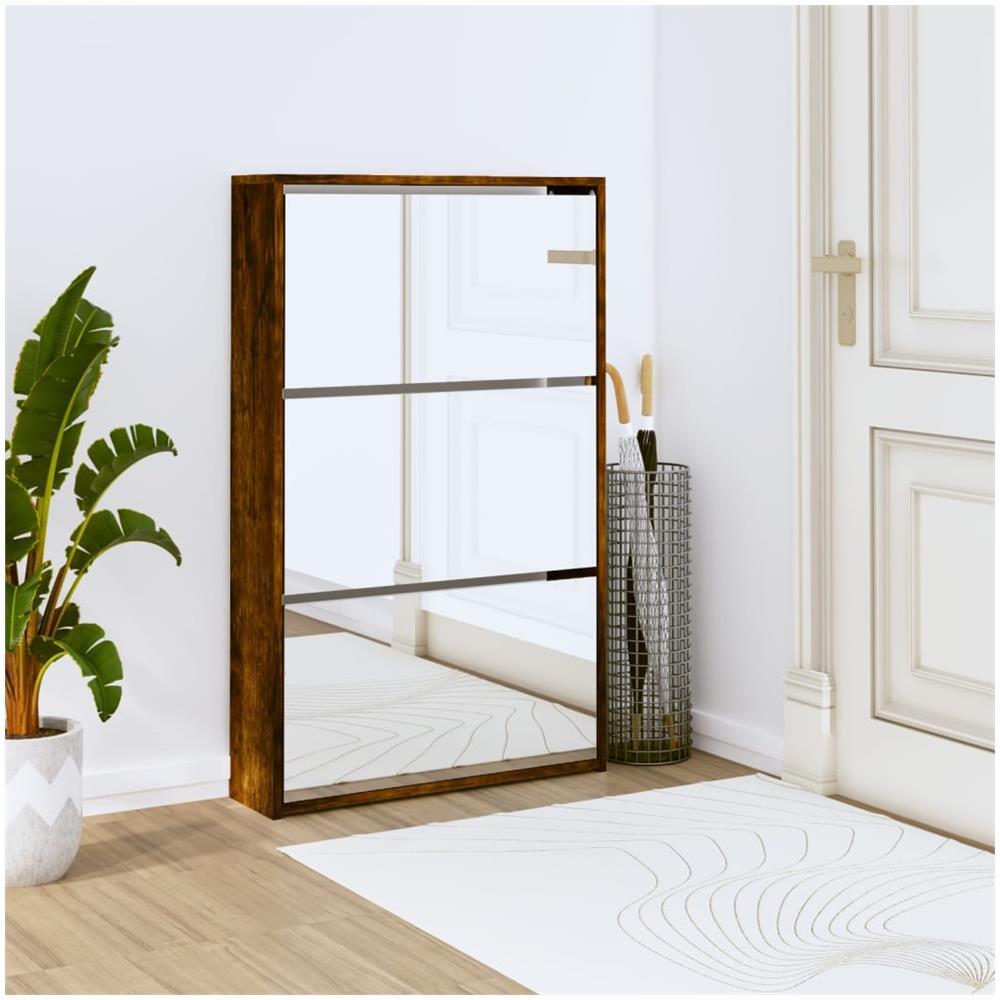 Scarpiera Con Specchio A 3 Livelli Rovere Fumo 63x17x102,5 Cm - Foto 1