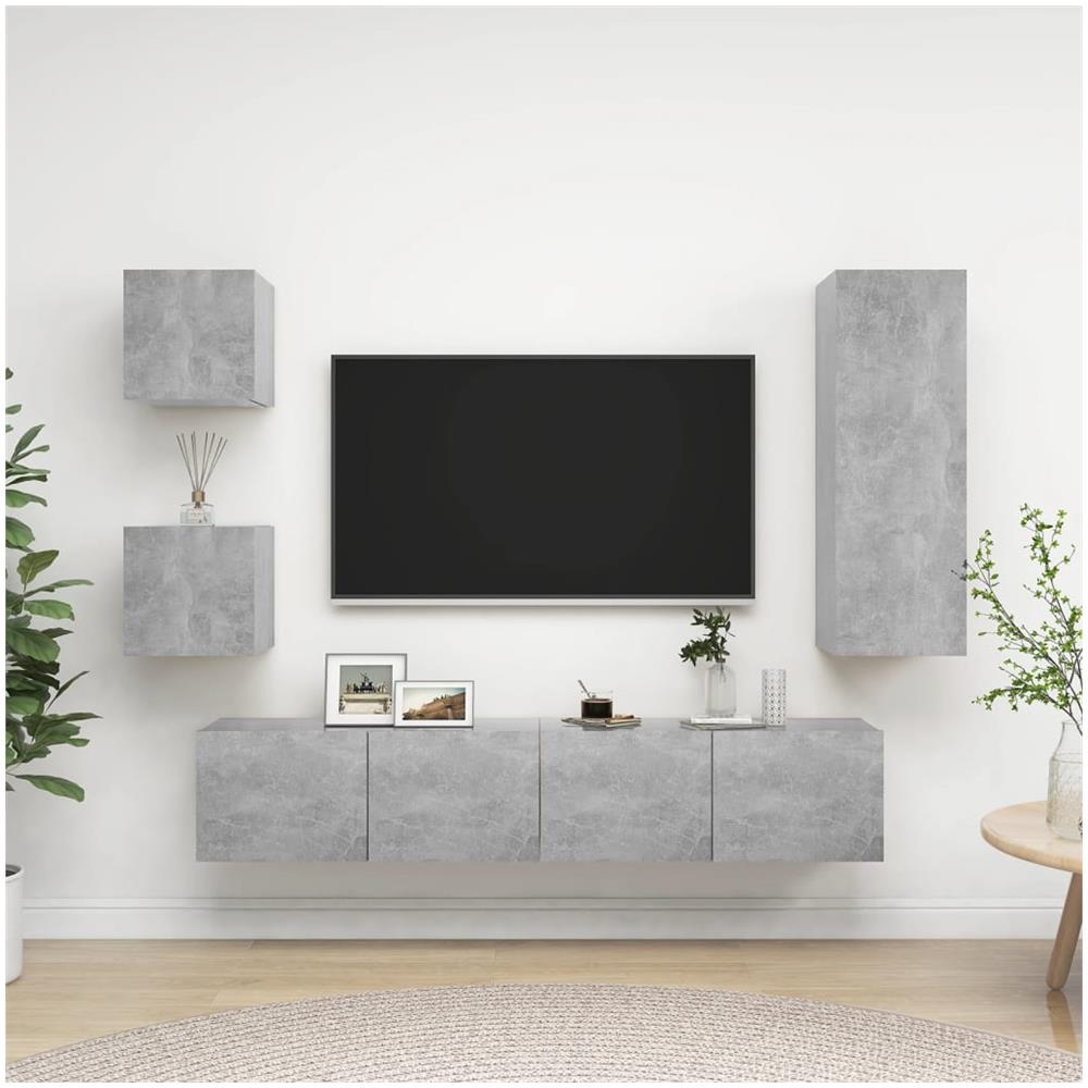 Set Porta Tv 5 Pz Grigio Cemento In Truciolato - Foto 1