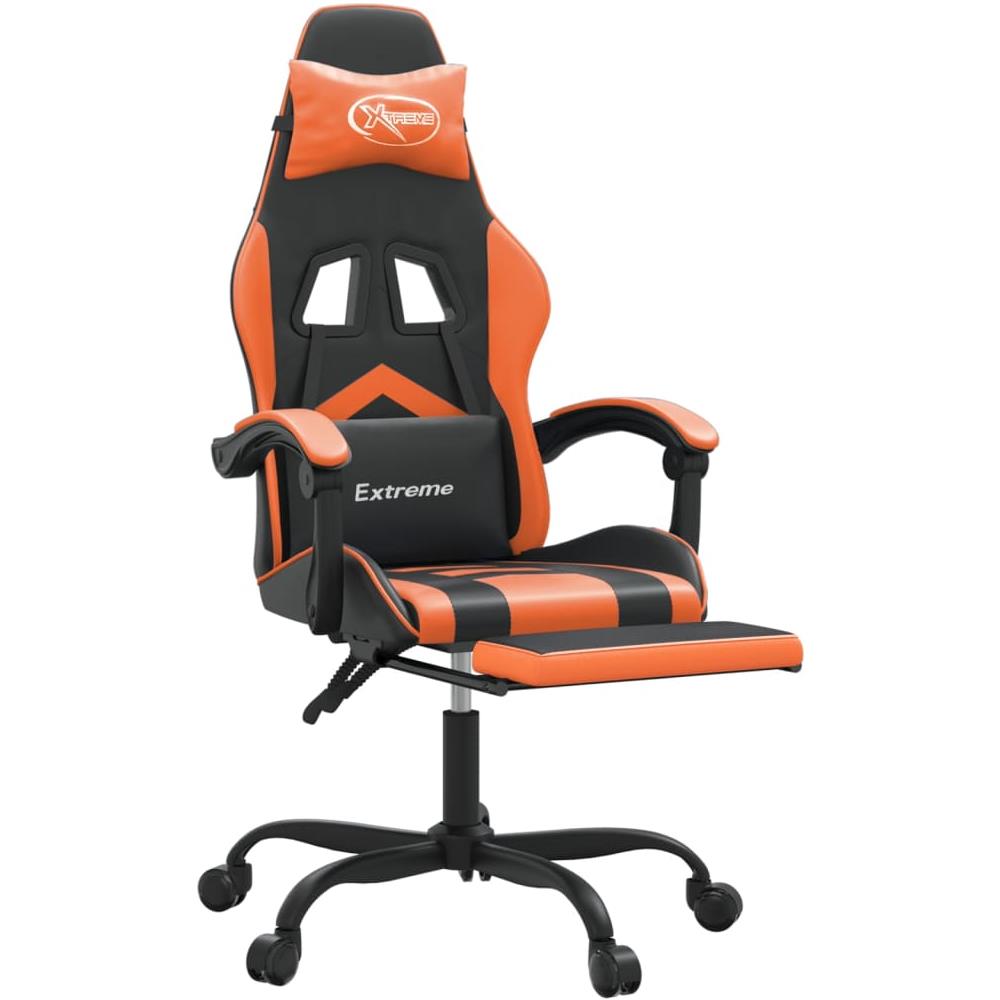 Sedia da Gaming Girevole Poggiapiedi Nero Arancione Similpelle - Foto 2