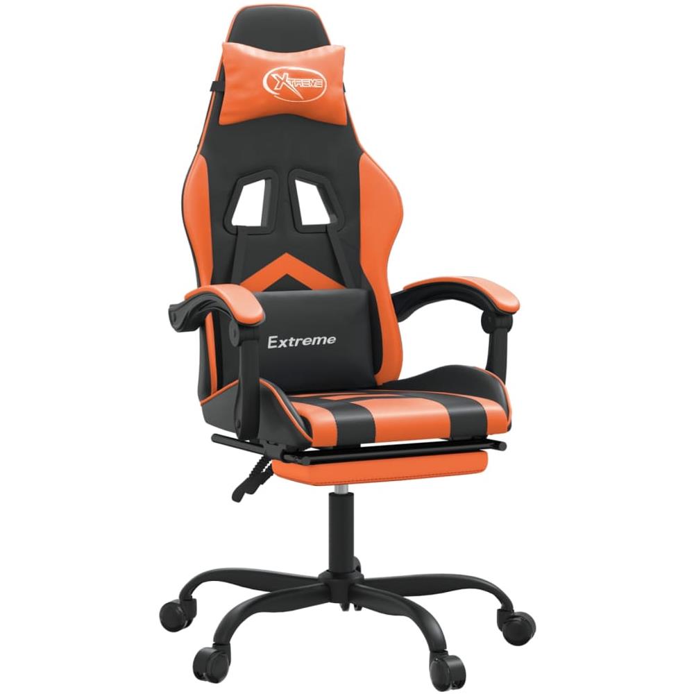Sedia da Gaming Girevole Poggiapiedi Nero Arancione Similpelle - Foto 1