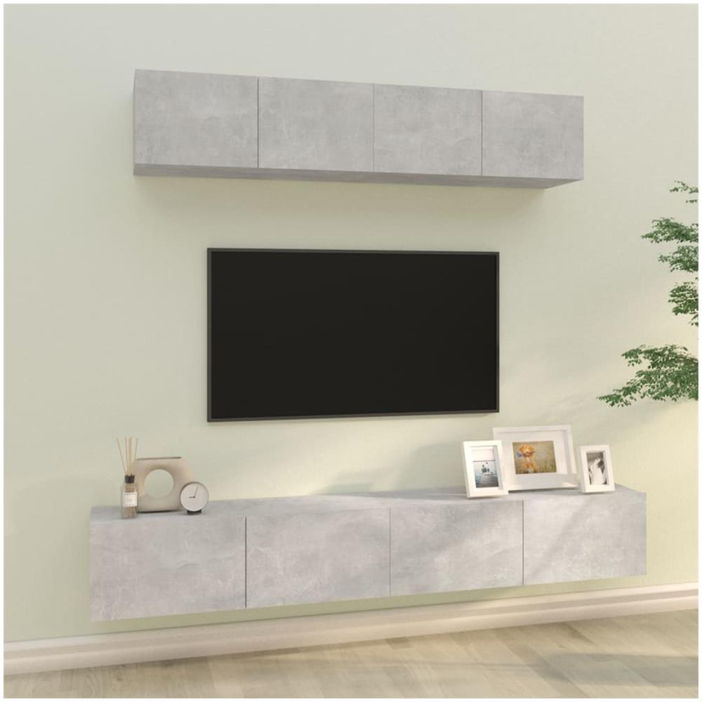 Set Di Mobili Porta Tv 4 Pz Grigio Cemento In Legno Multistrato - Foto 1