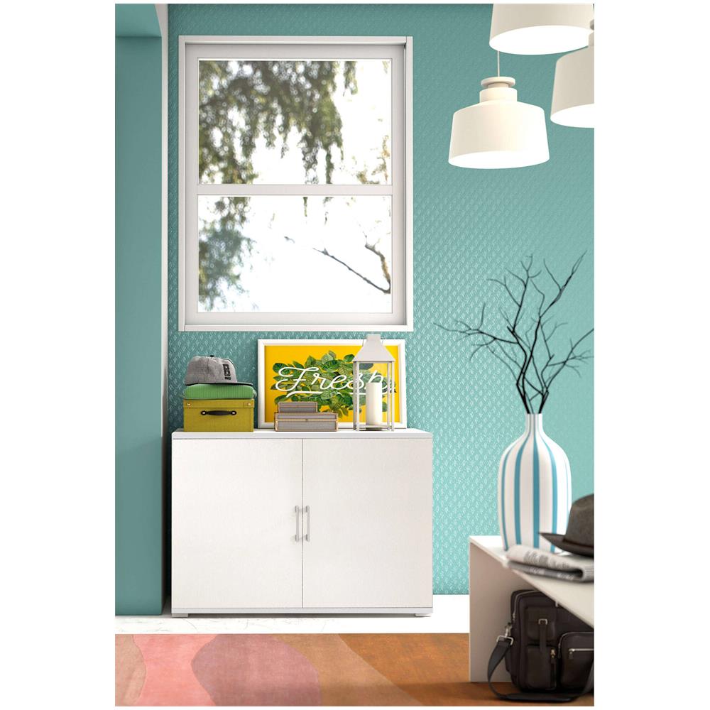 Armadio Multiuso Bucaneve, Mobile Lineare A 2 Ante Battenti Con Ripiano, Mobile Da Ingresso, Scarpiera Moderna, 100% Made In Italy, 90x45h66 Cm, Bianco - Foto 1