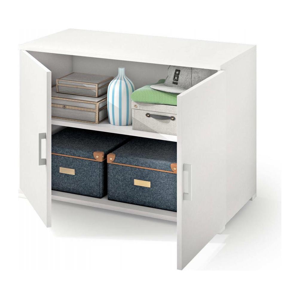 Armadio Multiuso Bucaneve, Mobile Lineare A 2 Ante Battenti Con Ripiano, Mobile Da Ingresso, Scarpiera Moderna, 100% Made In Italy, 90x45h66 Cm, Bianco - Foto 2