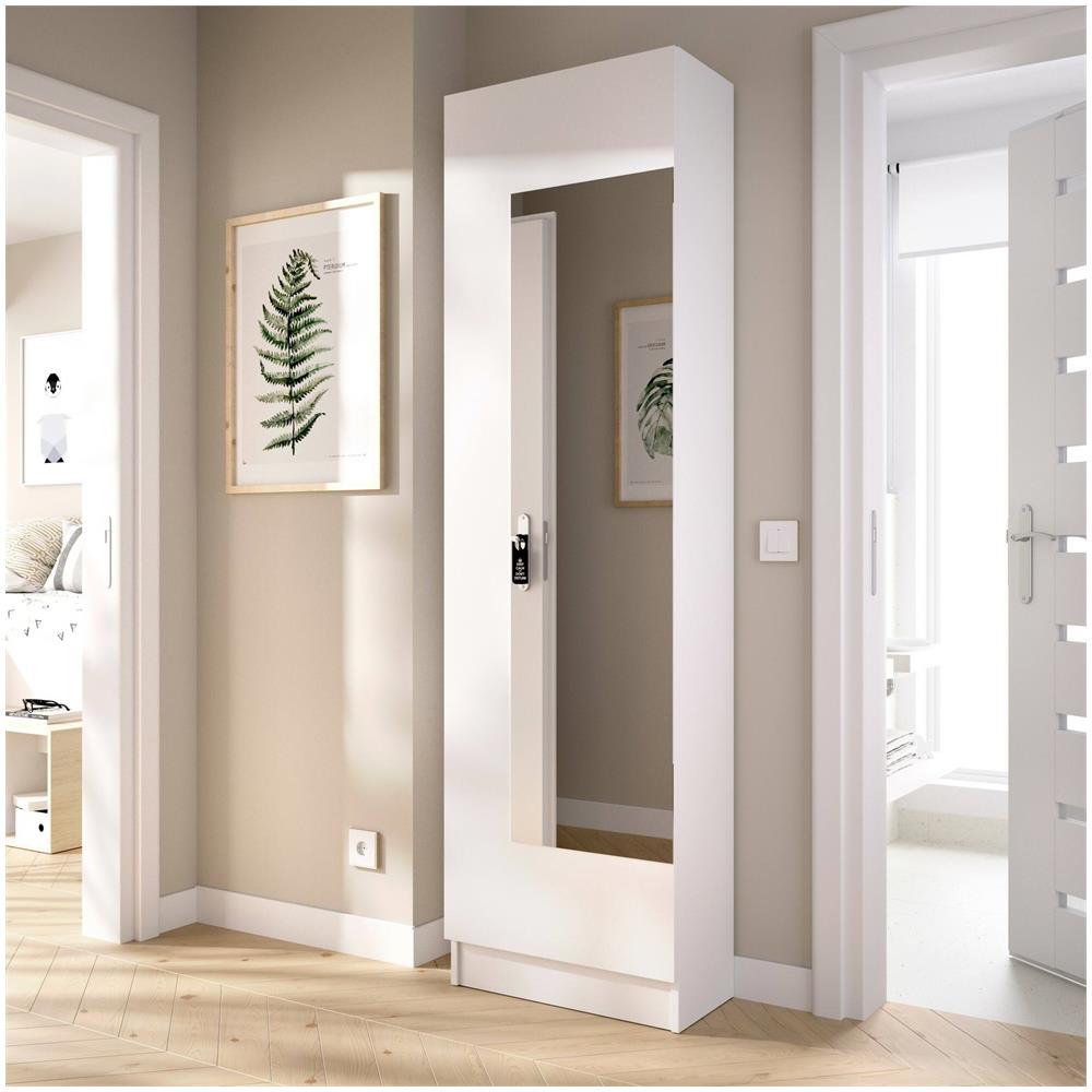 Scarpiera Zevola, Portascarpe Salvaspazio Da Ingresso, Mobiletto Portascarpe A 1 Anta A Specchio, 50x27h186 Cm, Bianco - Foto 1