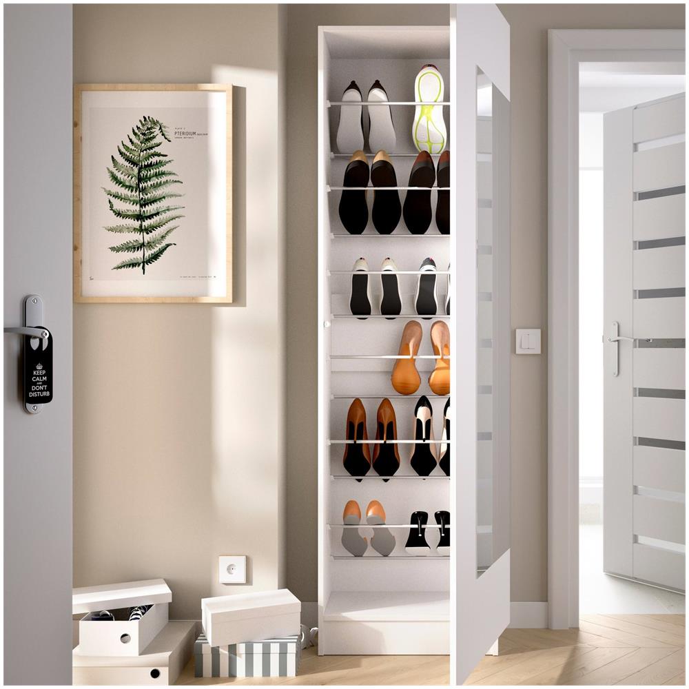 Scarpiera Zevola, Portascarpe Salvaspazio Da Ingresso, Mobiletto Portascarpe A 1 Anta A Specchio, 50x27h186 Cm, Bianco - Foto 4