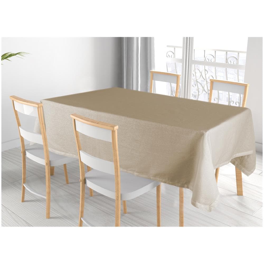 Tovaglia Cucina Soggiorno In Cotone Con Orlo A Giorno In Tinta Unita Vari Colori Ajour 140x300cm Tortora Melange - Foto 1