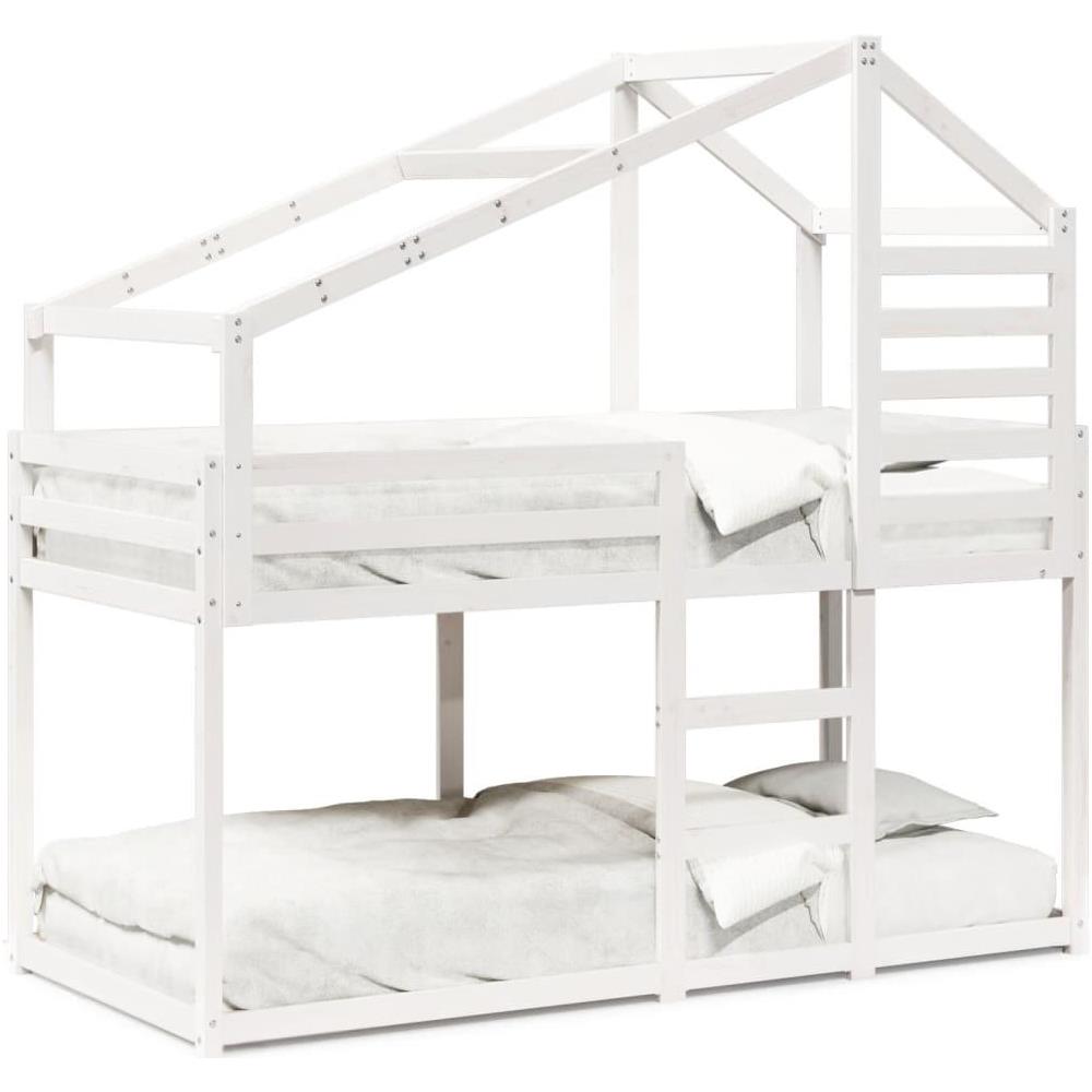 Letto a Castello con Tetto Bianco 80x200 cm Legno Massello Pino - Foto 1