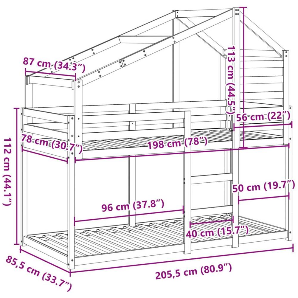 Letto a Castello con Tetto Bianco 80x200 cm Legno Massello Pino - Foto 10