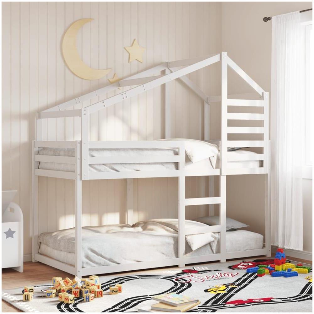 Letto a Castello con Tetto Bianco 80x200 cm Legno Massello Pino - Foto 2