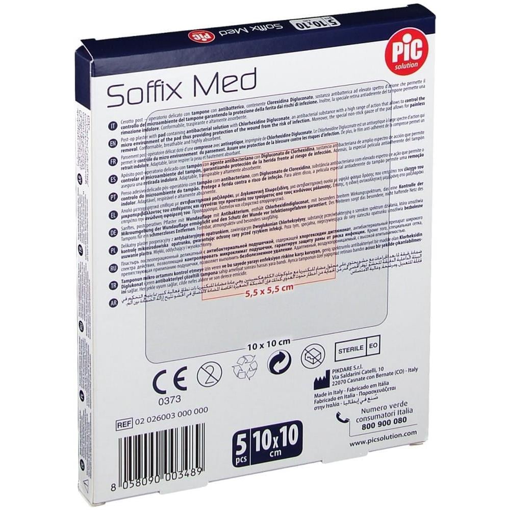 Cerotto Pic Soffix Med in Tnt con Tampone Centrale Assorbente Sterile Monouso 10X10 cm Antibatterico 5 Pezzi - Foto 1