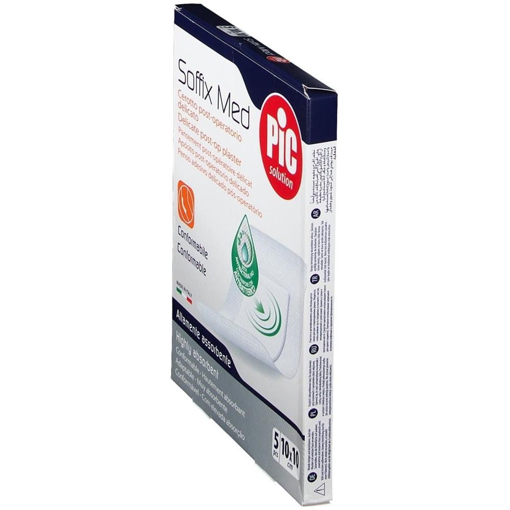 Cerotto Pic Soffix Med in Tnt con Tampone Centrale Assorbente Sterile Monouso 10X10 cm Antibatterico 5 Pezzi - Foto 2