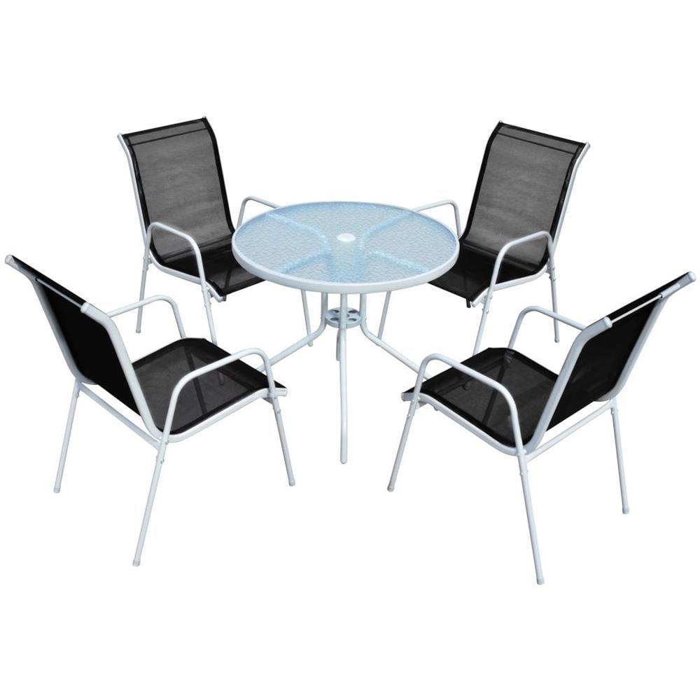 Set da Pranzo da Giardino 5 pz in Acciaio 80x71cm Nero e Grigio - Foto 1