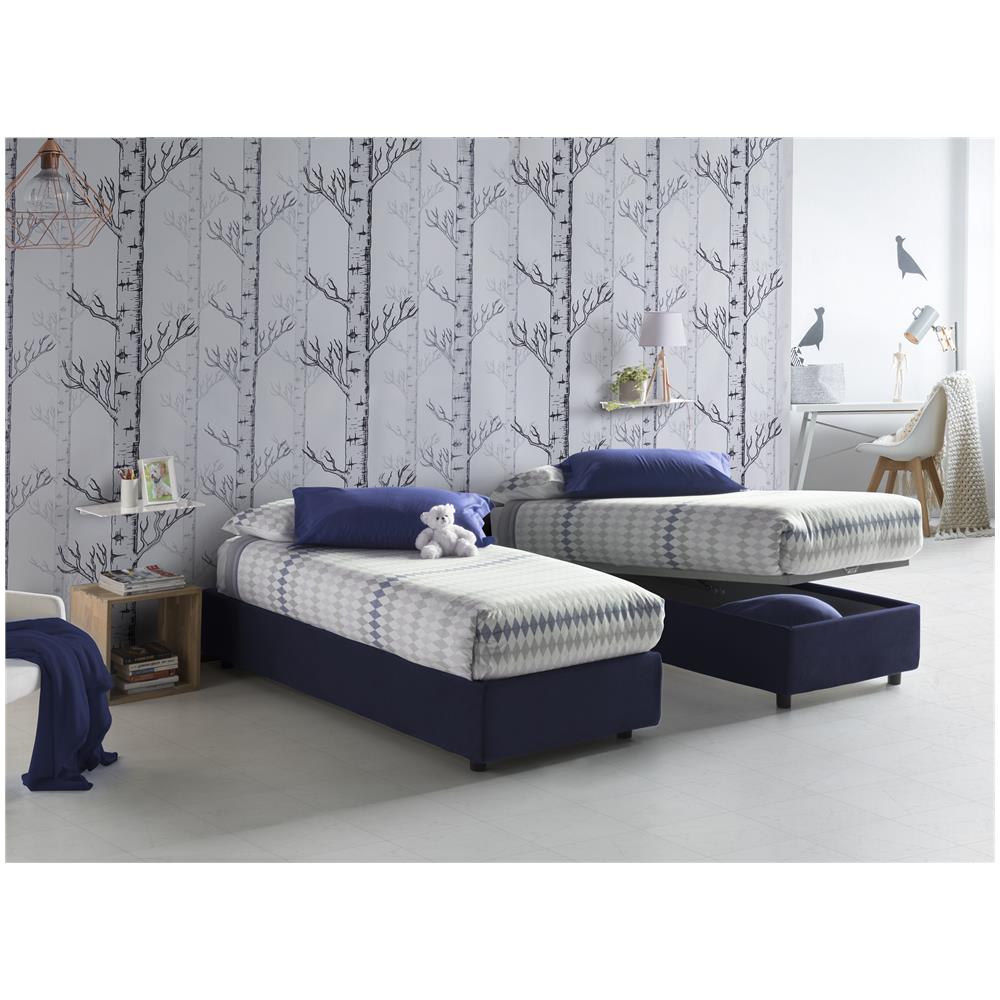 Talamo Italia Letto contenitore Singolo Silvia Sommier Made in Italy Letto con rivestimento in tessuto Apertura frontale adatto per materasso cm 80x190 Blu JV11624