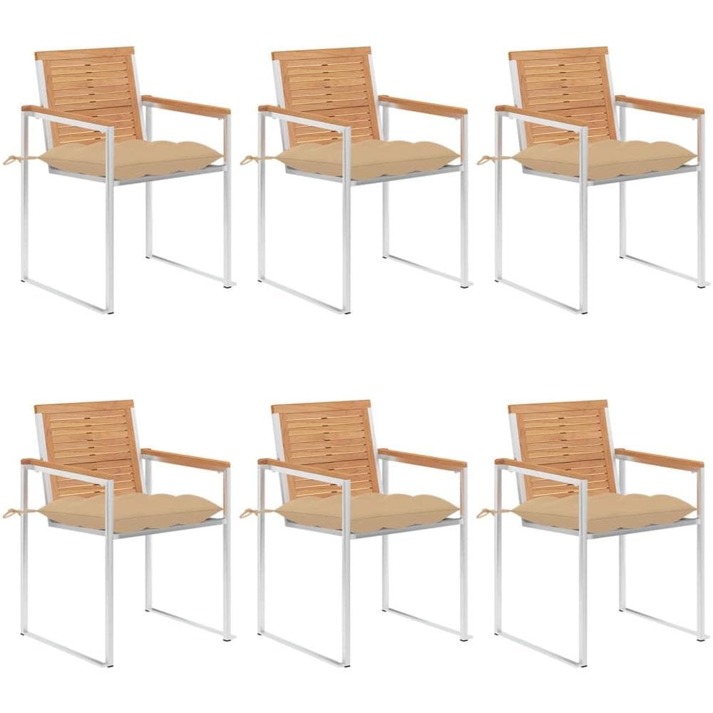 Sedie Da Giardino Con Cuscini 6 Pz In Legno Massello Di Teak - Foto 1