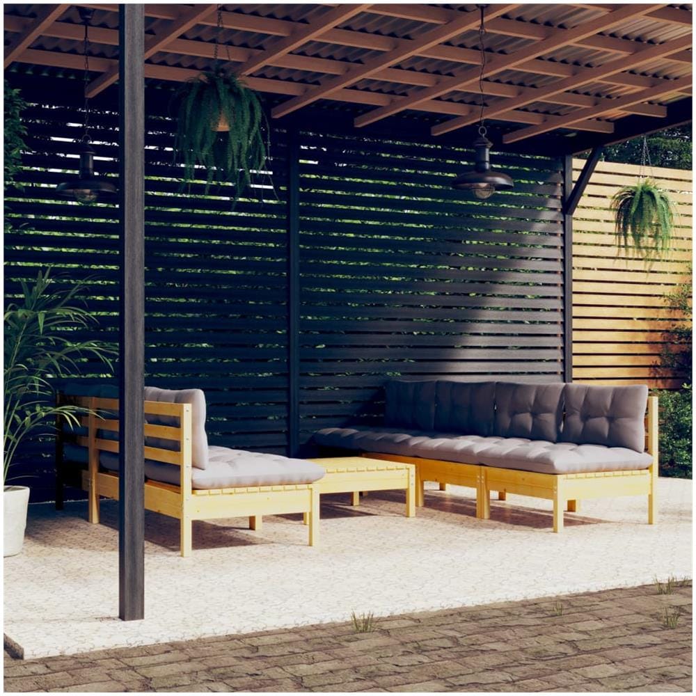 Set Divani Da Giardino 8 Pz Con Cuscini Grigi Massello Di Pino - Foto 1