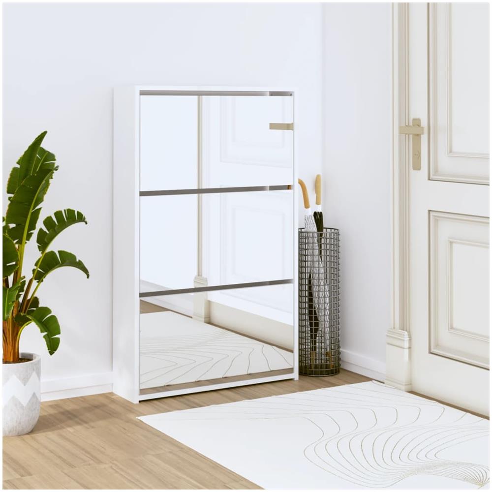Scarpiera Con Specchio A 3 Livelli Bianco Lucido 63x17x102,5 Cm - Foto 1