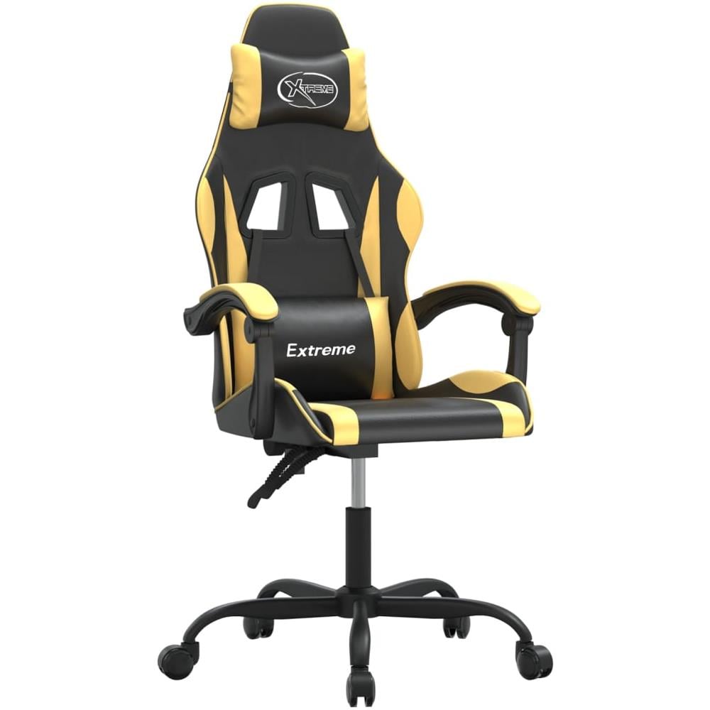 Sedia da Gaming Girevole Nera e Oro in Similpelle - Foto 1