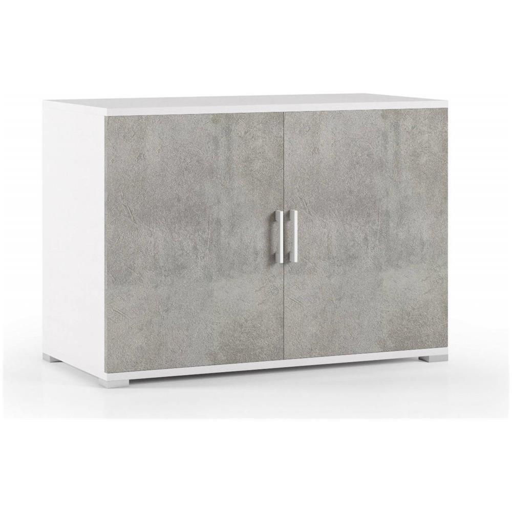 Armadio Multiuso Bucaneve, Mobile Lineare A 2 Ante Battenti Con Ripiano, Mobile Da Ingresso, Scarpiera Moderna, 100% Made In Italy, 90x45h66 Cm, Cemento E Bianco - Foto 2