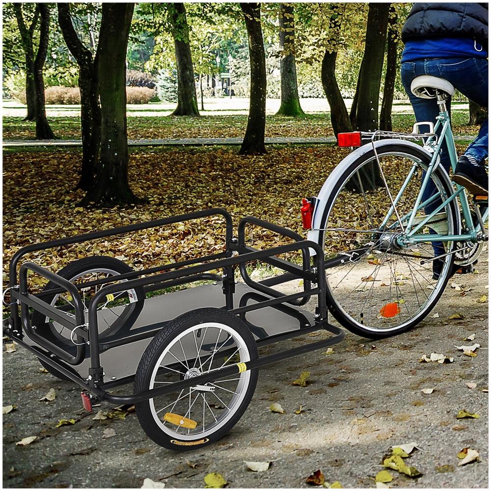 Carrello Bici con Pareti Pieghevoli, Gancio e 4 Catarifrangenti, in Acciaio e PE, 139x71.5x49 cm, Nero - Foto 2
