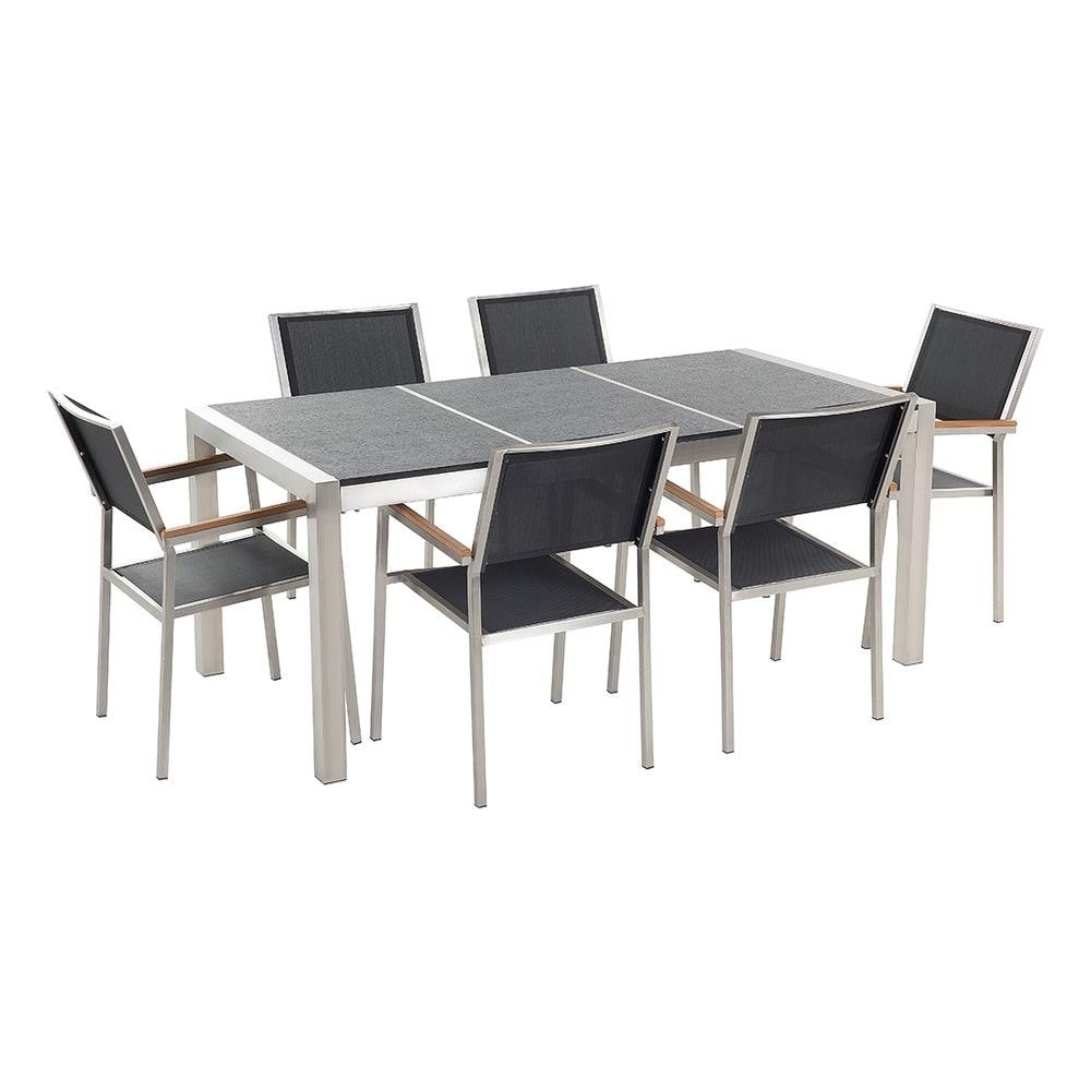 Set Di Tavolo E Sedie Da Giardino In Acciaio, Basalto E Fibra Tessile - Nero Fiammato - 180cm - Grosseto - Foto 1