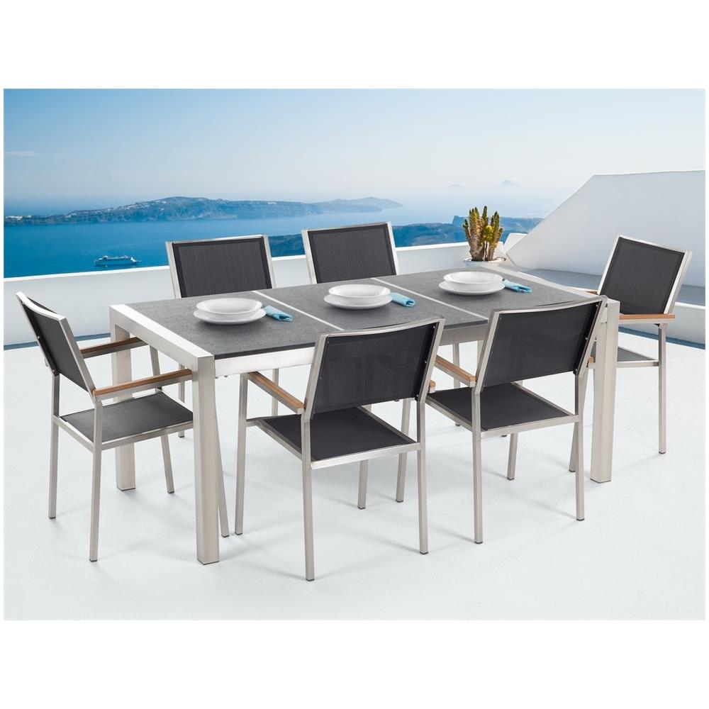 Set Di Tavolo E Sedie Da Giardino In Acciaio, Basalto E Fibra Tessile - Nero Fiammato - 180cm - Grosseto - Foto 2