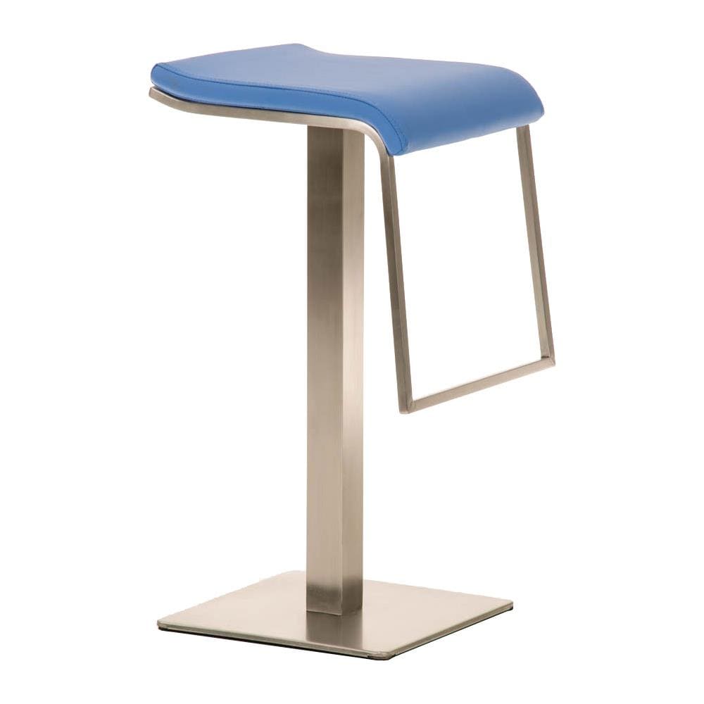 Sgabello Bar Lameng In Similpelle E Accio Inox I Sgabello Bancone Design Con Poggiapiedi, H Seduta 78 CM I Sgabello Cucina Imbottito Blu - Foto 1