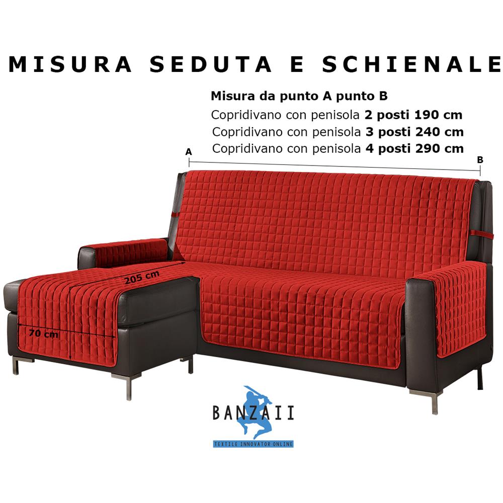 Copridivano Con Penisola Destra / sinistra Trapuntato Tinta Unita Antimacchia Reversibile 4 Posti Rosso - Foto 2