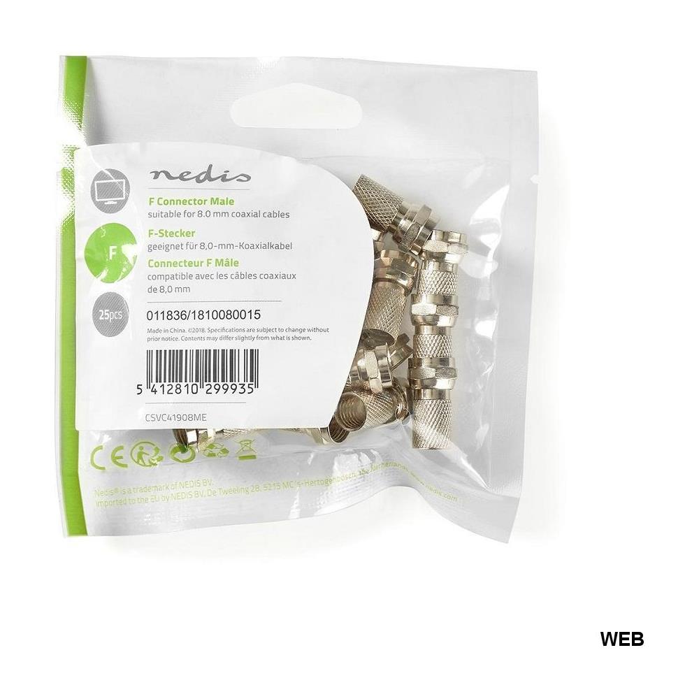 Connettore F Maschio Per Cavi Coassiali Da 7,5mm Confezione Da 25 Pezzi - Foto 2