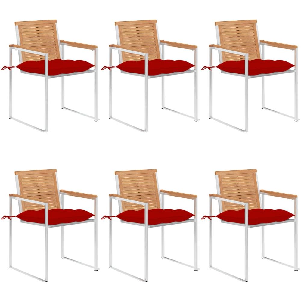 Sedie Da Giardino Con Cuscini 6 Pz In Legno Massello Di Teak - Foto 1