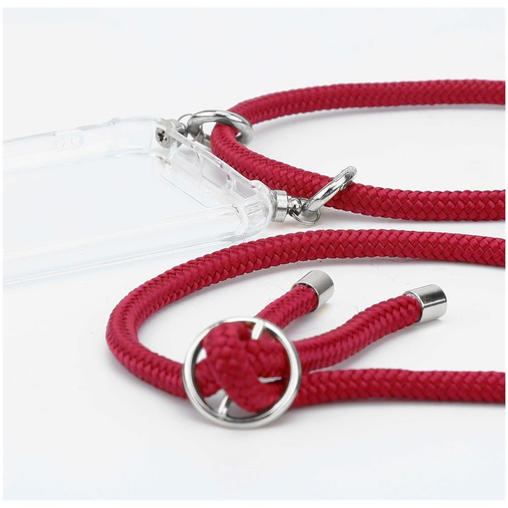 Catena Di Telefoni Cellulari Compatibile Con In Rosso Rubino - Coperchio Protettivo In Silicone Con Anelli D'argento, Cinturino In Corda E Custodia Staccabile - Foto 2