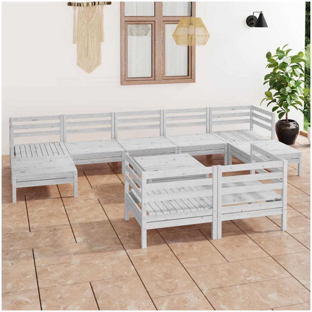 Set Divani Da Giardino 10 Pz Bianco In Massello Di Pino Bianco - Foto 1