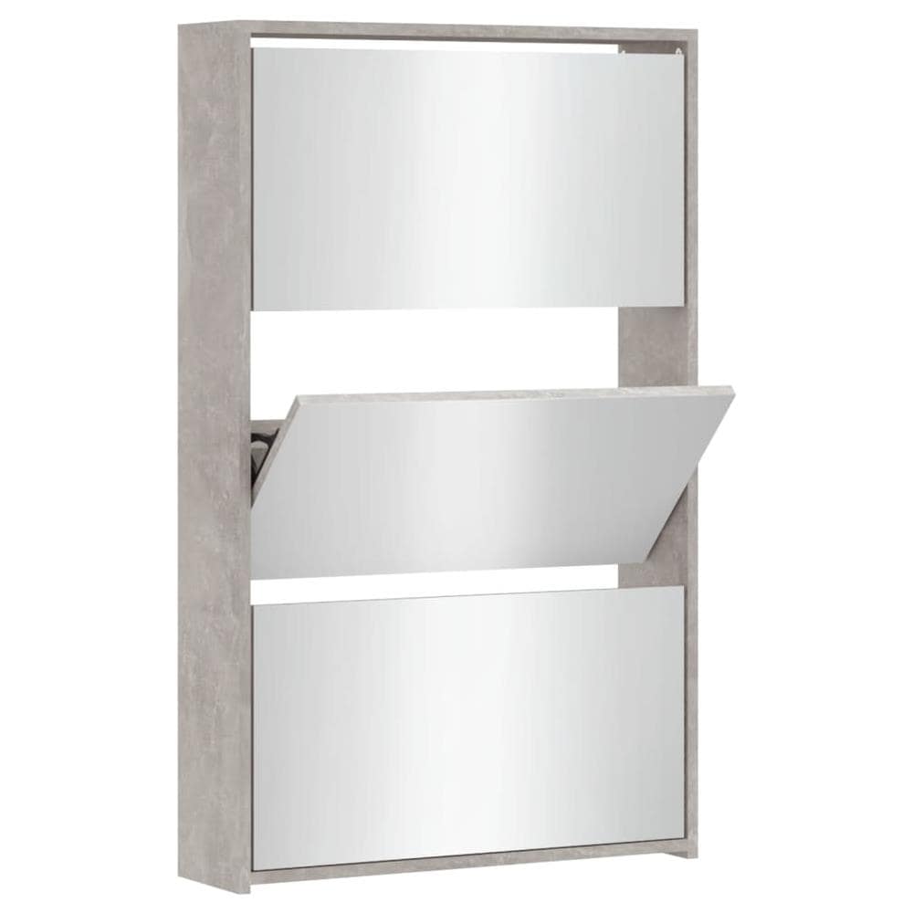 Scarpiera Con Specchio A 3 Livelli Grigio Cemento 63x17x102,5cm - Foto 2