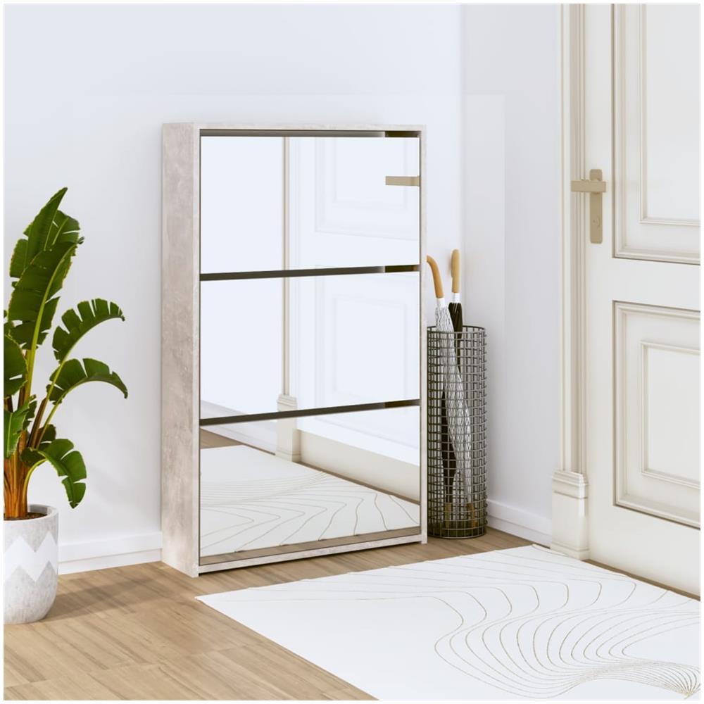 Scarpiera Con Specchio A 3 Livelli Grigio Cemento 63x17x102,5cm - Foto 1