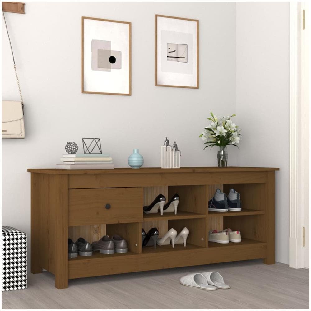Scarpiera Miele 110x38x45,5 Cm In Legno Massello Di Pino - Foto 1