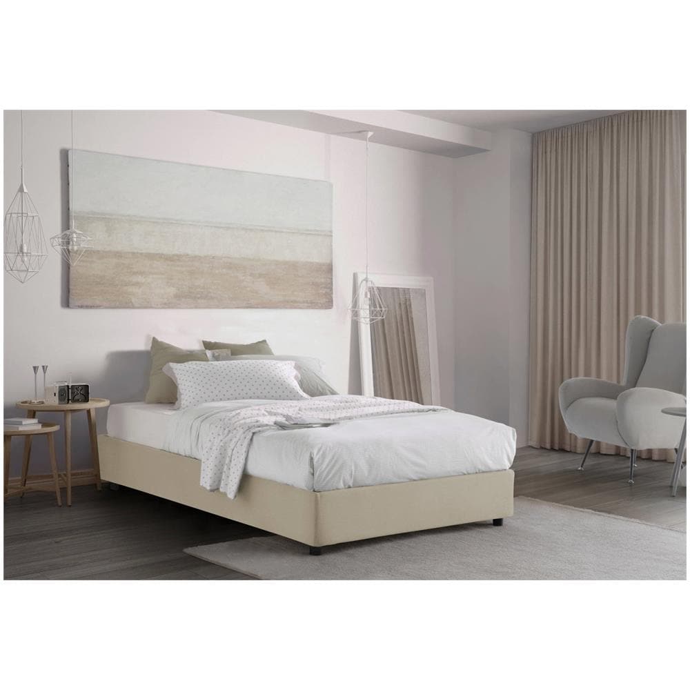 Letto Piazza E Mezza Gaia, Letto Contenitore Con Rivestimento In Tessuto, 100% Made In Italy, Apertura Laterale, Con Materasso Cm 120x190 Incluso, Beige - Foto 2
