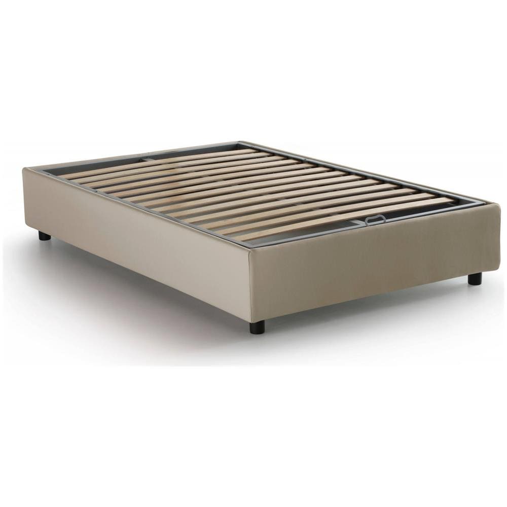 Letto Piazza E Mezza Gaia, Letto Contenitore Con Rivestimento In Tessuto, 100% Made In Italy, Apertura Laterale, Con Materasso Cm 120x190 Incluso, Beige - Foto 4