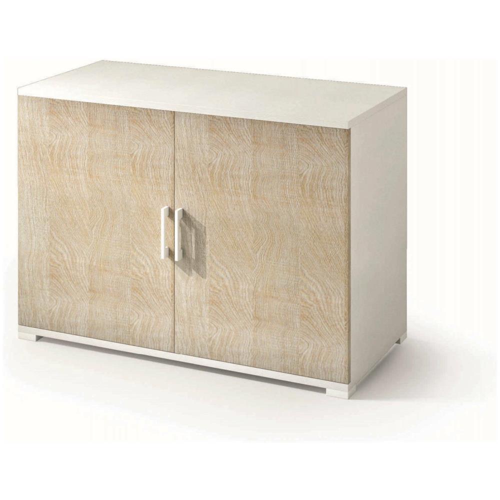 Armadio Multiuso Bucaneve, Mobile Lineare A 2 Ante Battenti Con Ripiano, Mobile Da Ingresso, Scarpiera Moderna, 100% Made In Italy, 90x45h66 Cm, Rovere E Bianco - Foto 2