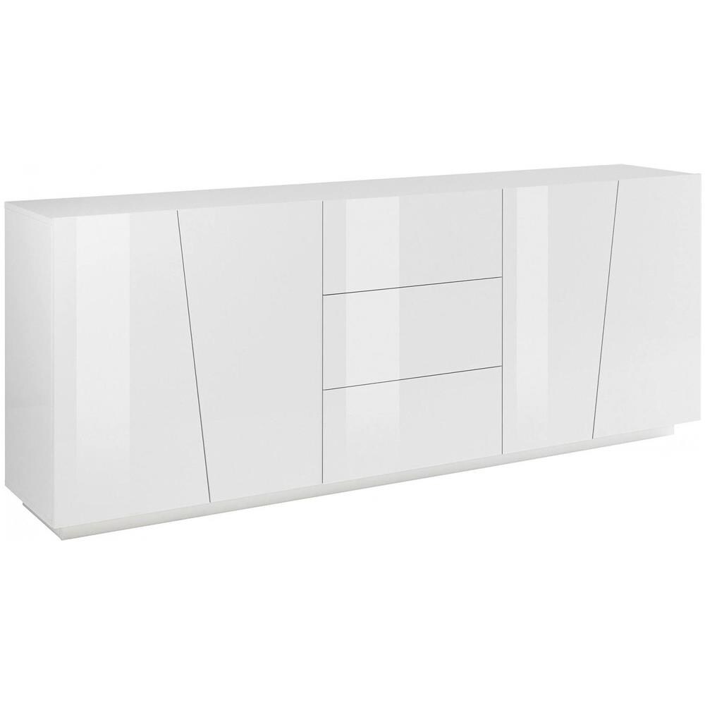 Credenza Sven, Madia Da Cucina A 4 Ante E 3 Cassetti, Buffet Da Soggiorno, 100% Made In Italy, Cm 220x43h86, Bianco Lucido - Foto 2