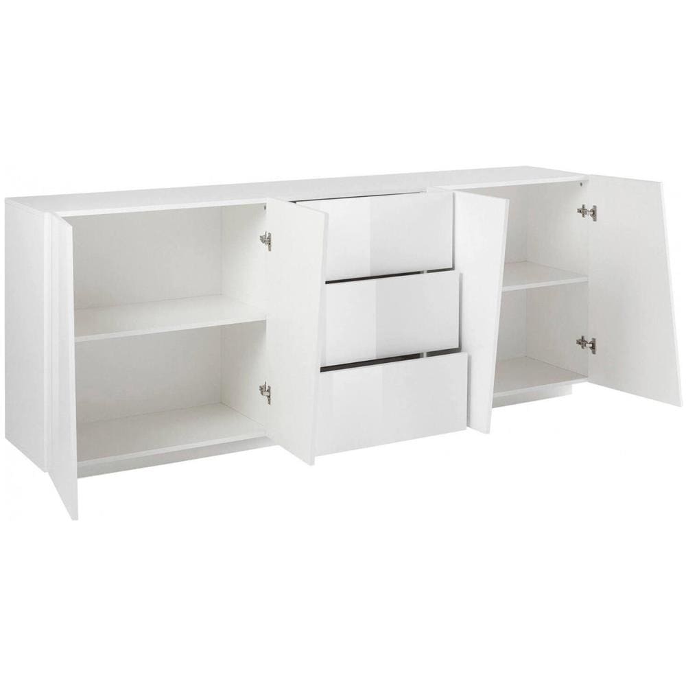 Credenza Sven, Madia Da Cucina A 4 Ante E 3 Cassetti, Buffet Da Soggiorno, 100% Made In Italy, Cm 220x43h86, Bianco Lucido - Foto 4