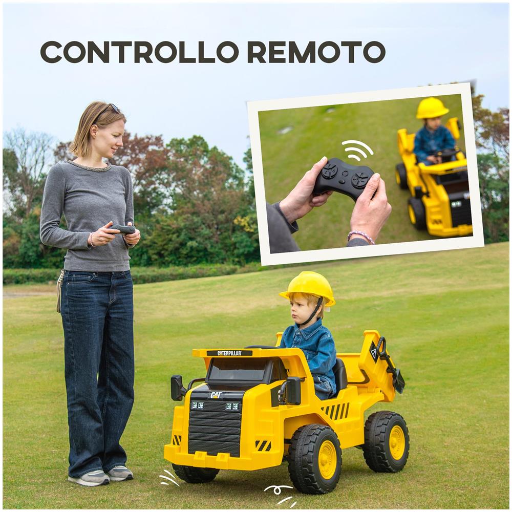 Camion Giocattolo Licenza Caterpillar con Telecomando, Fari, Secchio e Pala, 110x70.5x61.5 cm, Giallo - Foto 6