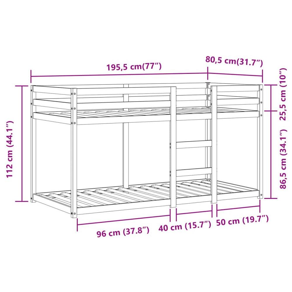 Letto a Castello senza Materasso Bianco e Nero 75x190 cm inPino - Foto 10