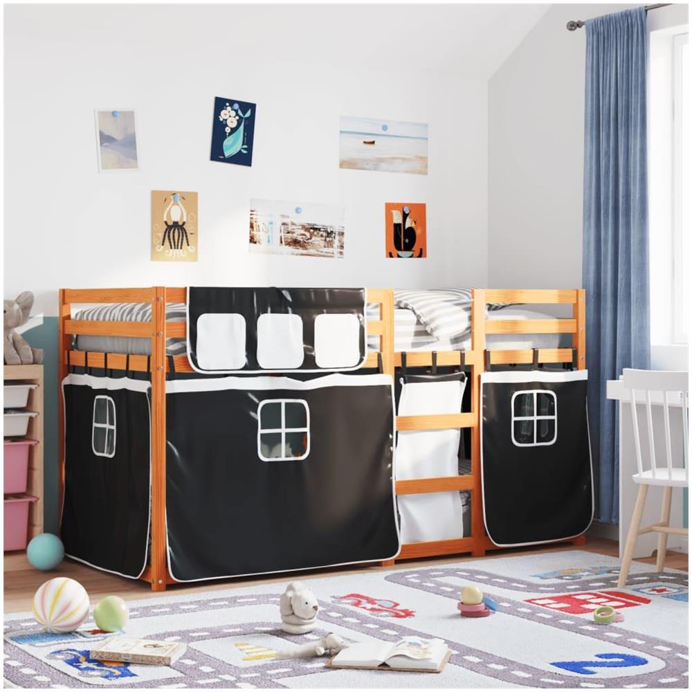 Letto a Castello senza Materasso Bianco e Nero 75x190 cm inPino - Foto 2