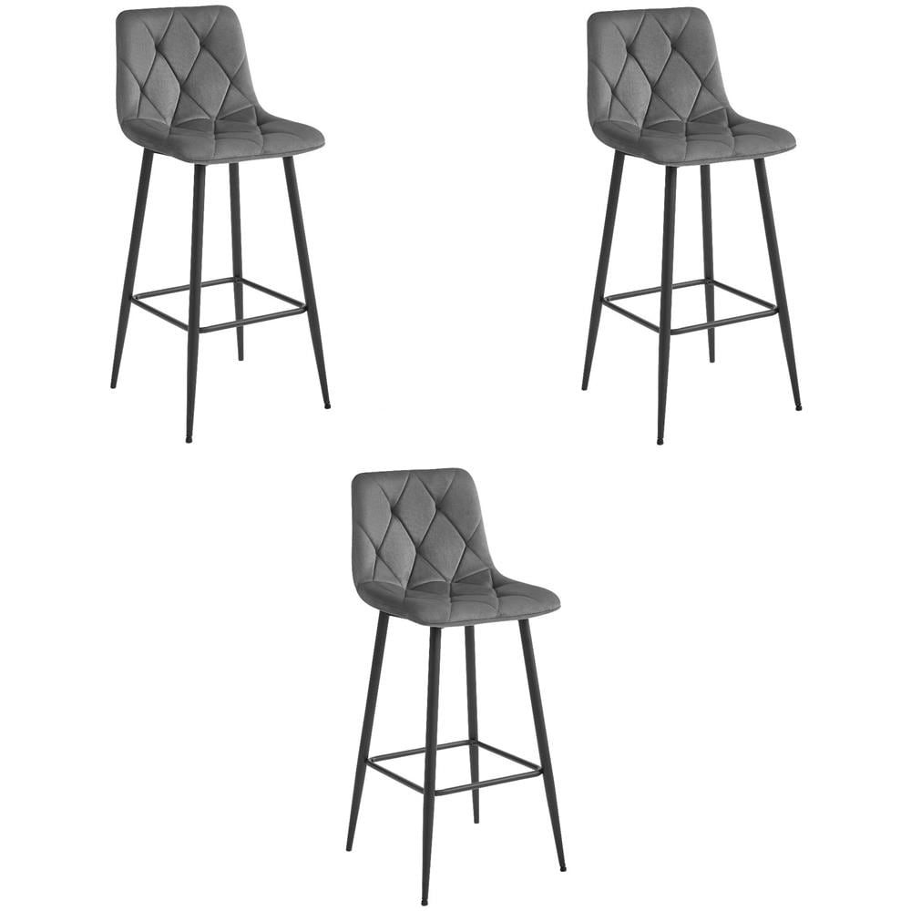 KODA SGABELLO Gambe nere in velluto grigio scuro x3 - Foto 1