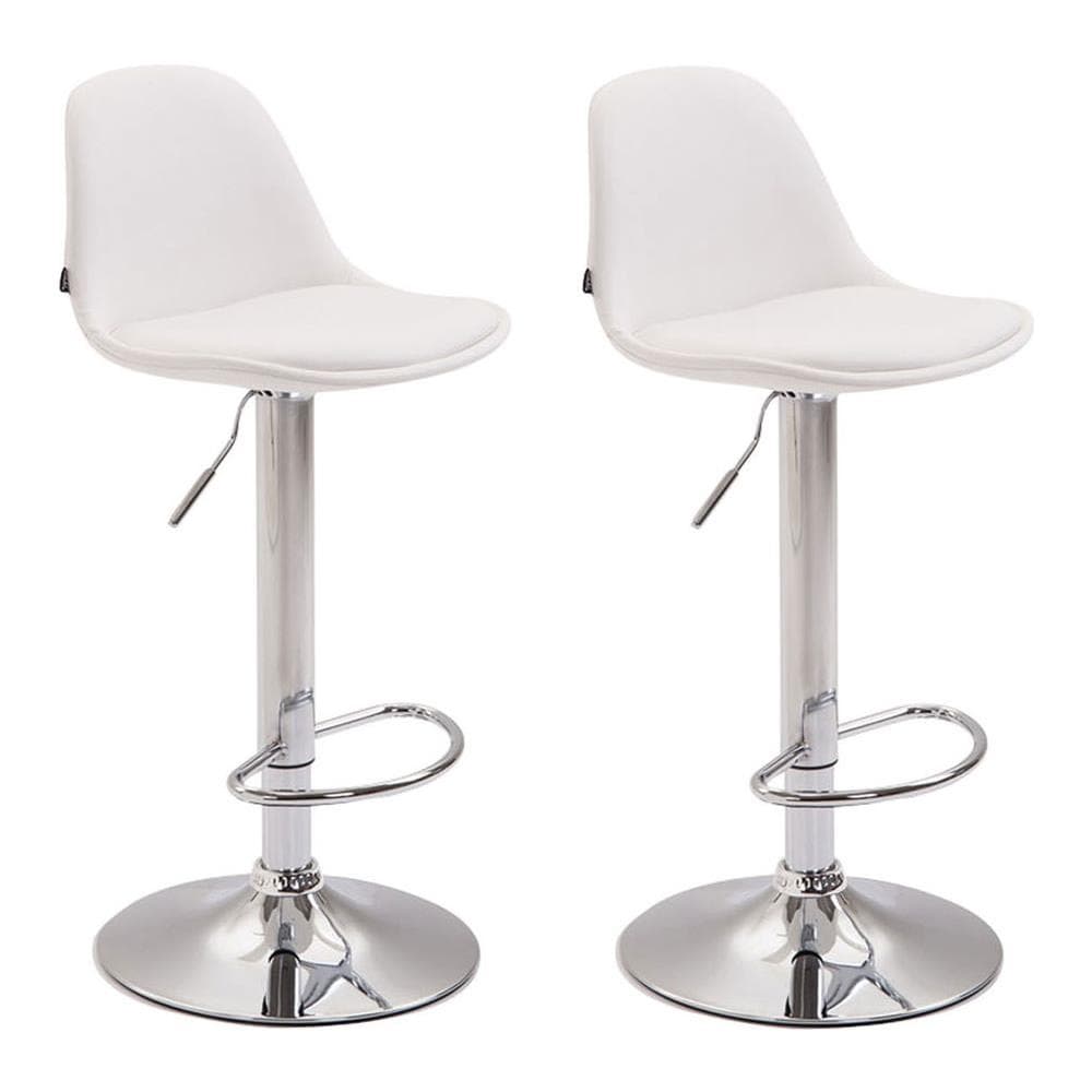Set 2x Sgabelli Design Kiel In Similpelle - Coppia Sgabelli Cucina Tulip Girevoli Regolabili 60-82cm - Sgabello Bar Imbottito (2 Pezzi) Bianco Cromato - Foto 1