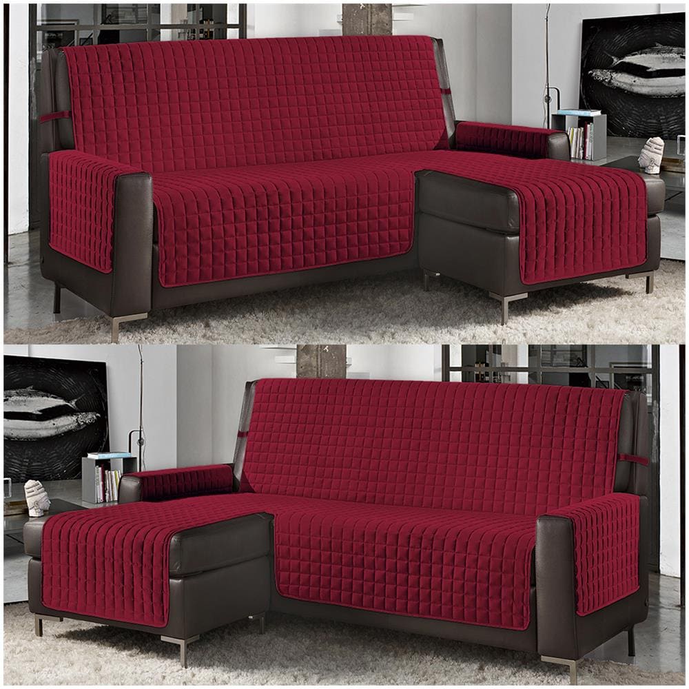 Copridivano Con Penisola Destra / sinistra Trapuntato Tinta Unita Antimacchia Reversibile 4 Posti Bordeaux - Foto 1