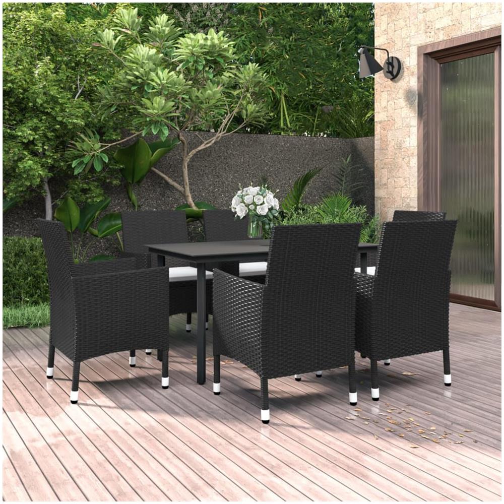 Set Da Pranzo Da Giardino 7 Pz Con Cuscini Polyrattan E Vetro - Foto 1