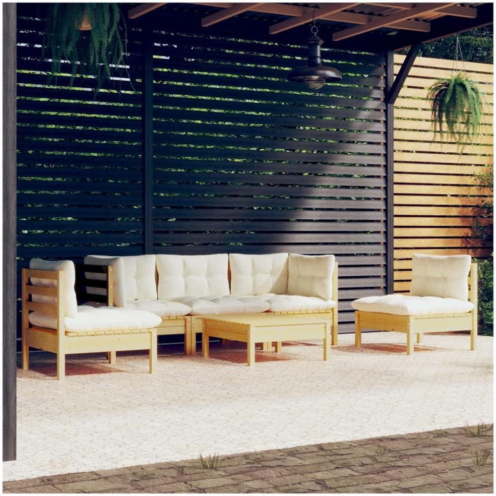 Set Divani Da Giardino 6 Pz Con Cuscini Crema In Massello Di Pino - Foto 1