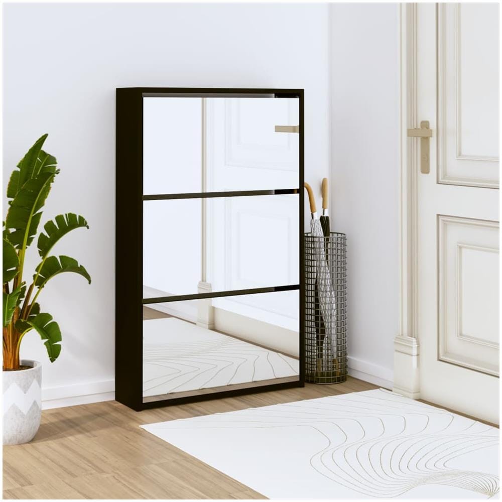 Scarpiera Con Specchio A 3 Livelli Nera 63x17x102,5 Cm - Foto 1