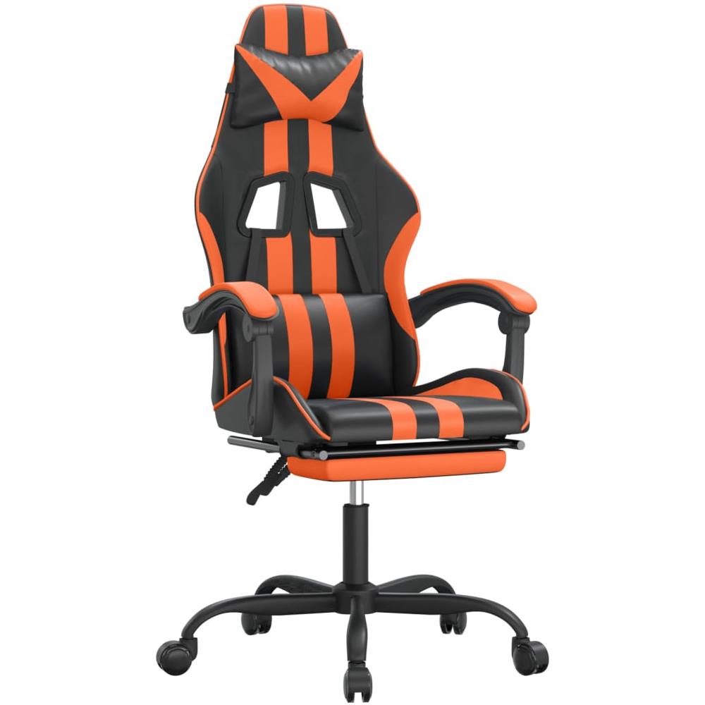 Sedia da Gaming Girevole Poggiapiedi Nero Arancione Similpelle - Foto 1
